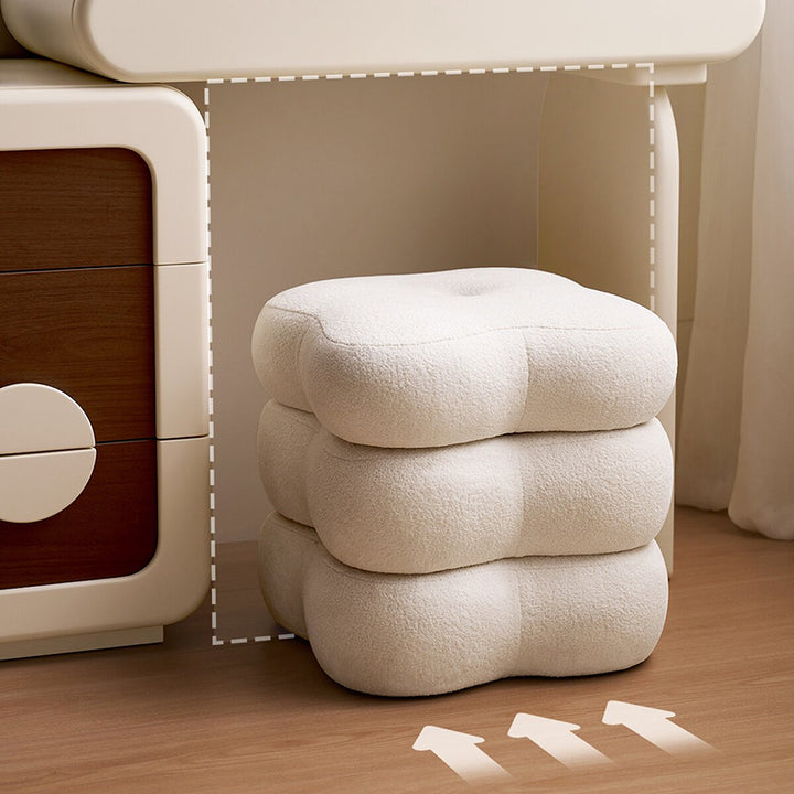 Contemporary Scandinavian Sherpa Fabric Pine Wood Plywood Foam Sponge Decorative Swivel Flower-Shaped Backless Armless Vanity Stool For Bedroom