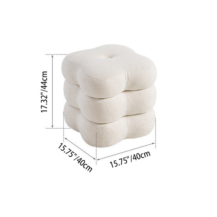 Contemporary Scandinavian Sherpa Fabric Pine Wood Plywood Foam Sponge Decorative Swivel Flower-Shaped Backless Armless Vanity Stool For Bedroom