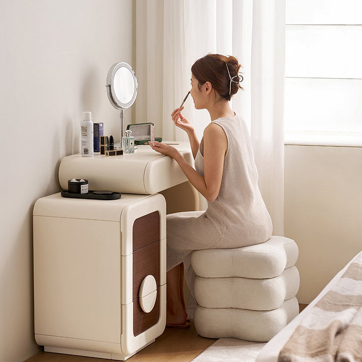 Contemporary Scandinavian Sherpa Fabric Pine Wood Plywood Foam Sponge Decorative Swivel Flower-Shaped Backless Armless Vanity Stool For Bedroom