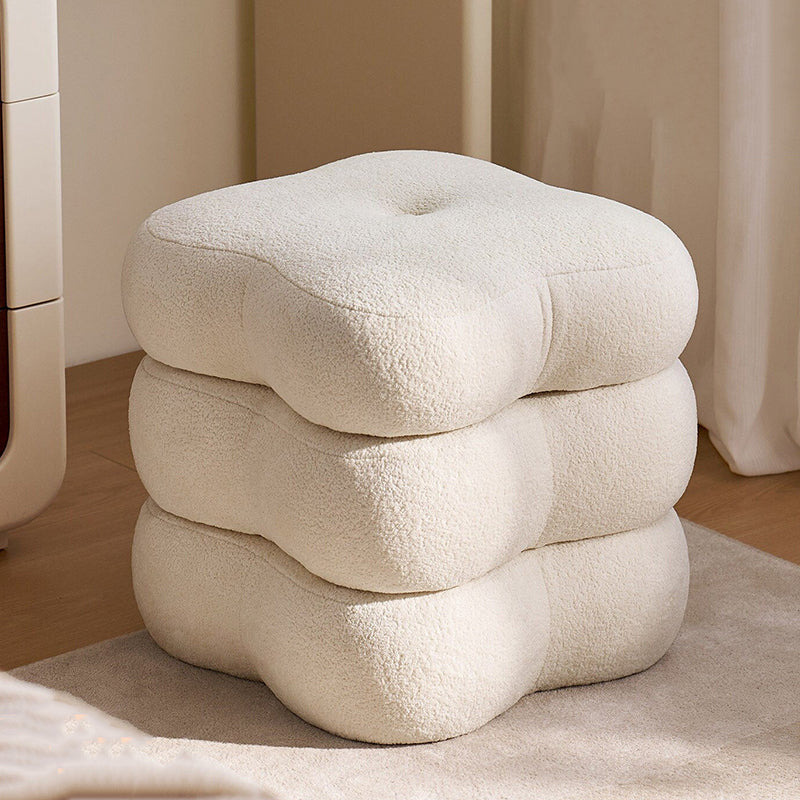 Contemporary Scandinavian Sherpa Fabric Pine Wood Plywood Foam Sponge Decorative Swivel Flower-Shaped Backless Armless Vanity Stool For Bedroom