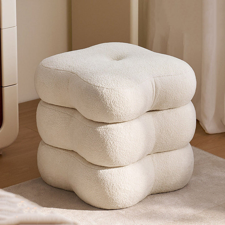 Contemporary Scandinavian Sherpa Fabric Pine Wood Plywood Foam Sponge Decorative Swivel Flower-Shaped Backless Armless Vanity Stool For Bedroom