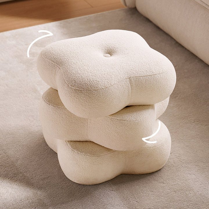 Contemporary Scandinavian Sherpa Fabric Pine Wood Plywood Foam Sponge Decorative Swivel Flower-Shaped Backless Armless Vanity Stool For Bedroom