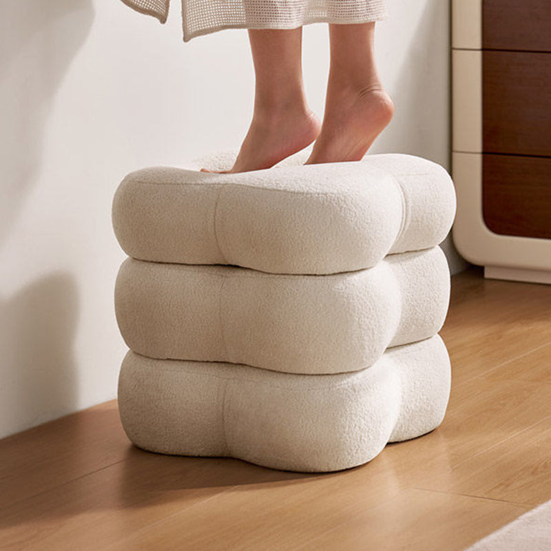 Contemporary Scandinavian Sherpa Fabric Pine Wood Plywood Foam Sponge Decorative Swivel Flower-Shaped Backless Armless Vanity Stool For Bedroom