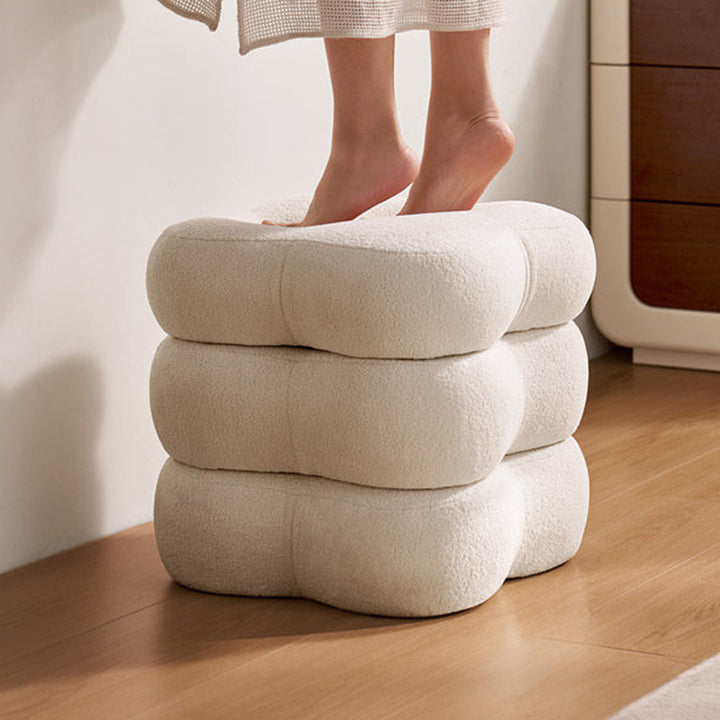 Contemporary Scandinavian Sherpa Fabric Pine Wood Plywood Foam Sponge Decorative Swivel Flower-Shaped Backless Armless Vanity Stool For Bedroom