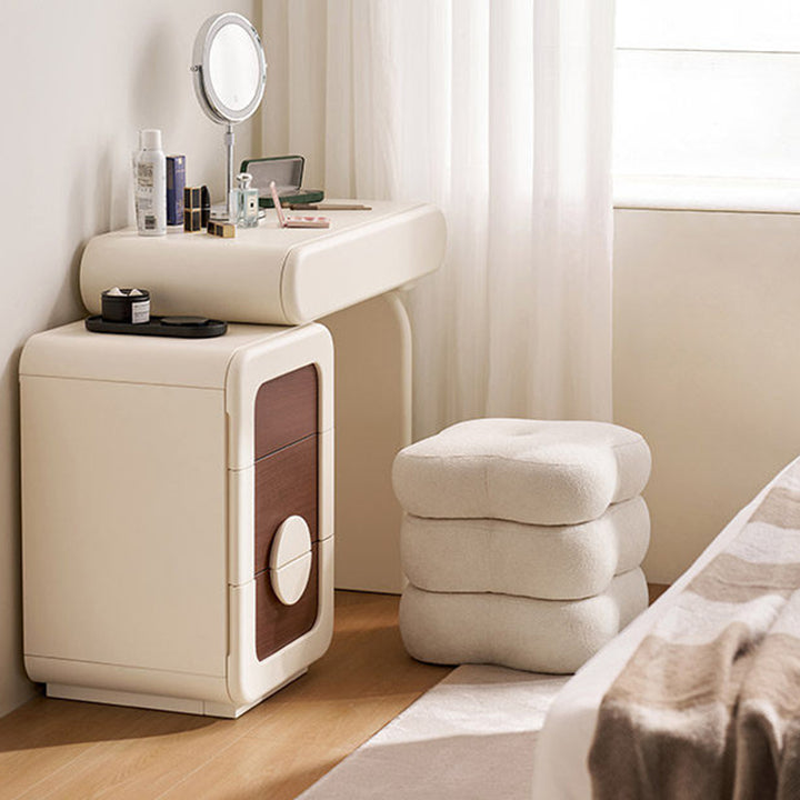 Contemporary Scandinavian Sherpa Fabric Pine Wood Plywood Foam Sponge Decorative Swivel Flower-Shaped Backless Armless Vanity Stool For Bedroom