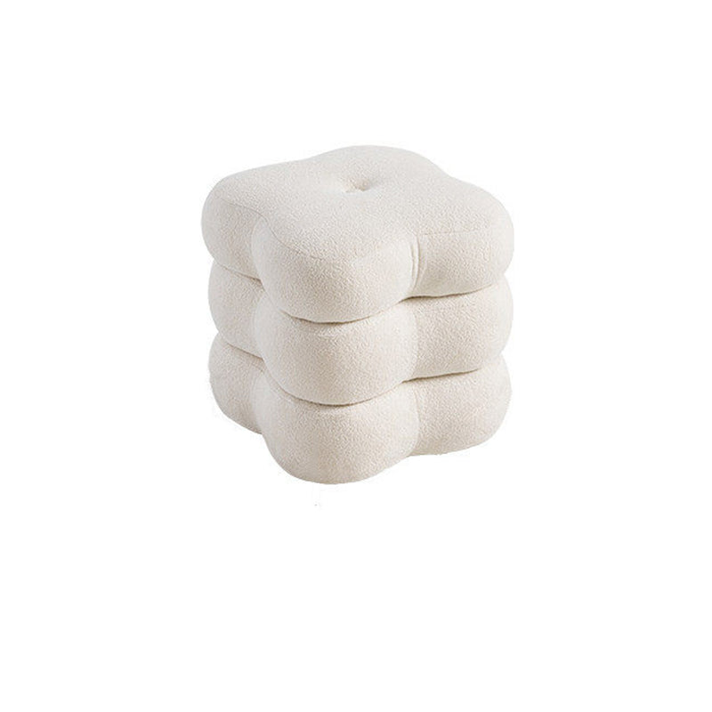 Contemporary Scandinavian Sherpa Fabric Pine Wood Plywood Foam Sponge Decorative Swivel Flower-Shaped Backless Armless Vanity Stool For Bedroom