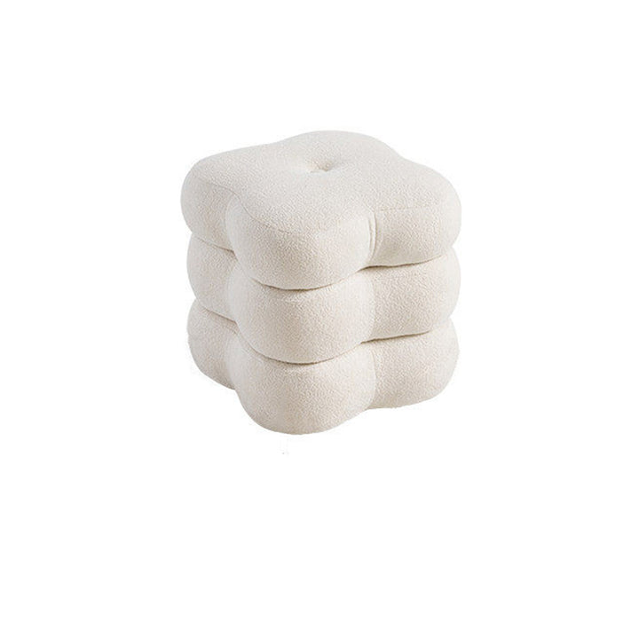 Contemporary Scandinavian Sherpa Fabric Pine Wood Plywood Foam Sponge Decorative Swivel Flower-Shaped Backless Armless Vanity Stool For Bedroom