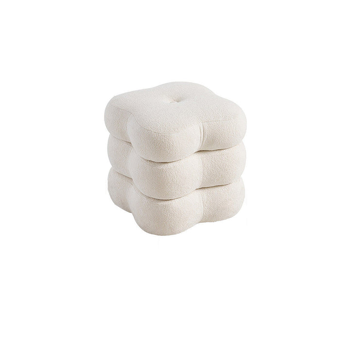 Contemporary Scandinavian Sherpa Fabric Pine Wood Plywood Foam Sponge Decorative Swivel Flower-Shaped Backless Armless Vanity Stool For Bedroom