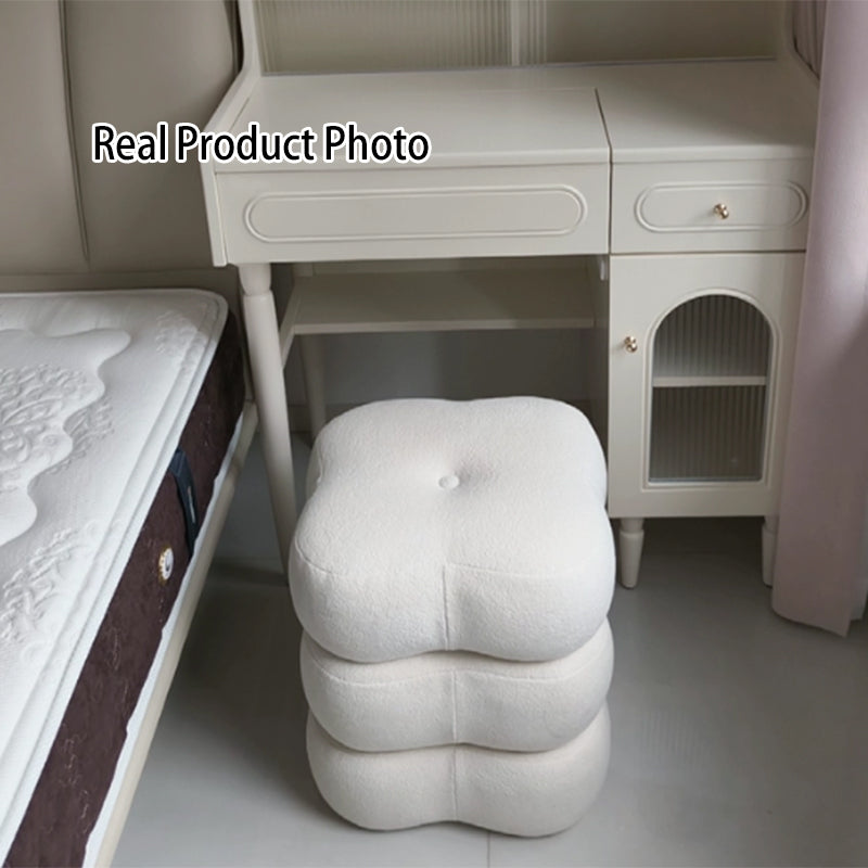 Contemporary Scandinavian Sherpa Fabric Pine Wood Plywood Foam Sponge Decorative Swivel Flower-Shaped Backless Armless Vanity Stool For Bedroom