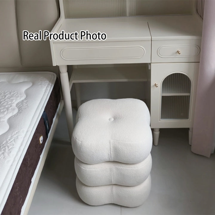 Contemporary Scandinavian Sherpa Fabric Pine Wood Plywood Foam Sponge Decorative Swivel Flower-Shaped Backless Armless Vanity Stool For Bedroom