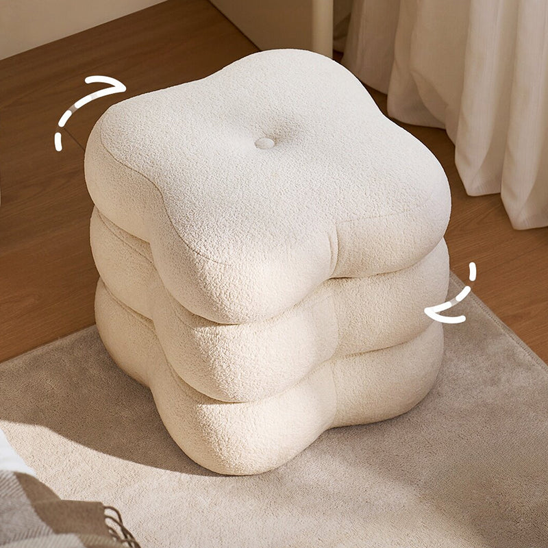 Contemporary Scandinavian Sherpa Fabric Pine Wood Plywood Foam Sponge Decorative Swivel Flower-Shaped Backless Armless Vanity Stool For Bedroom