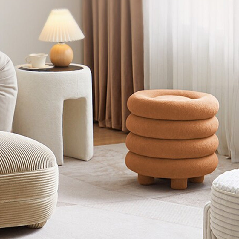 Contemporary Nordic Sherpa Fabric MDF Foam Sponge Round Backless Armless Vanity Stool For Bedroom