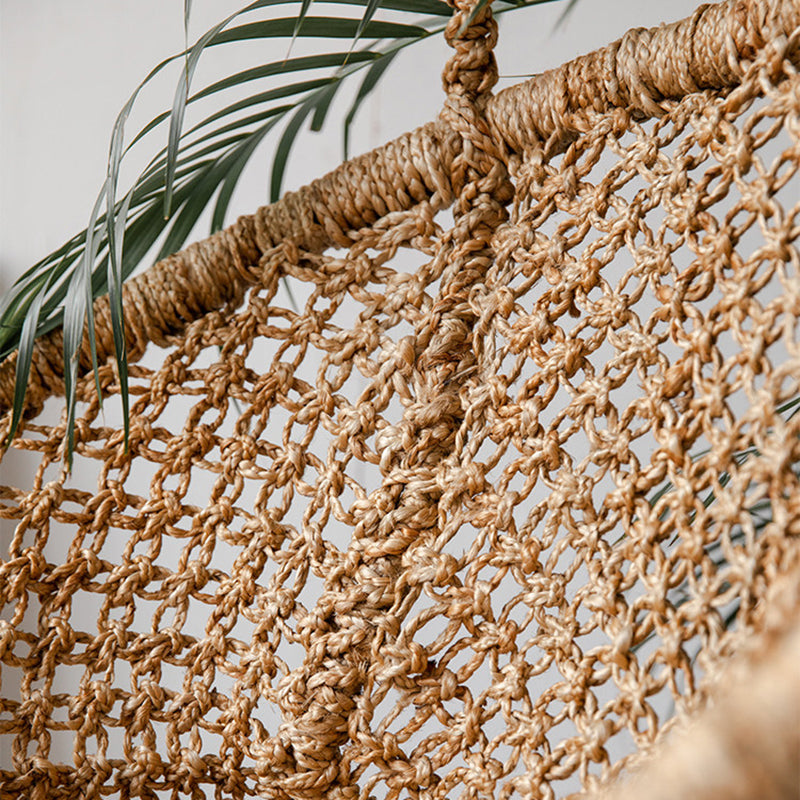 Contemporary Boho Hemp Rope Rattan Weaving Iron Egg-Shaped Backrest Armrest Hanging Chair For Living Room