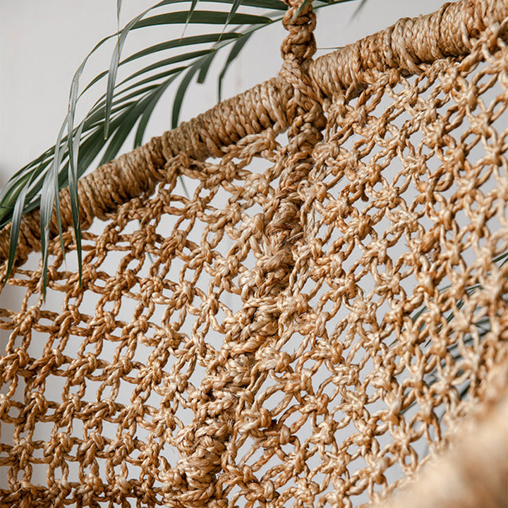 Contemporary Boho Hemp Rope Rattan Weaving Iron Egg-Shaped Backrest Armrest Hanging Chair For Living Room