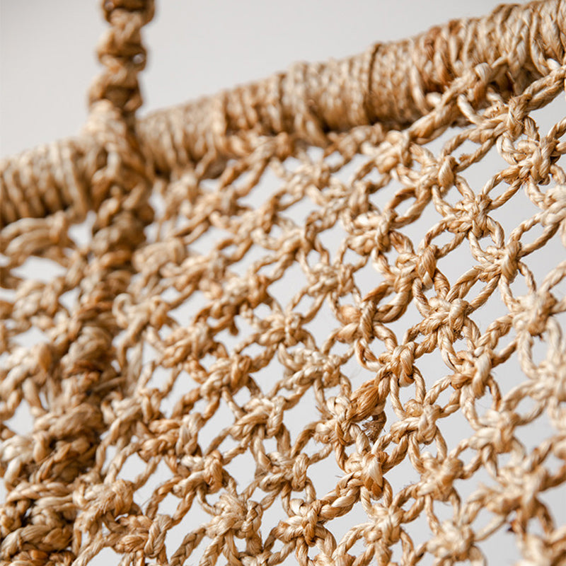 Contemporary Boho Hemp Rope Rattan Weaving Iron Egg-Shaped Backrest Armrest Hanging Chair For Living Room