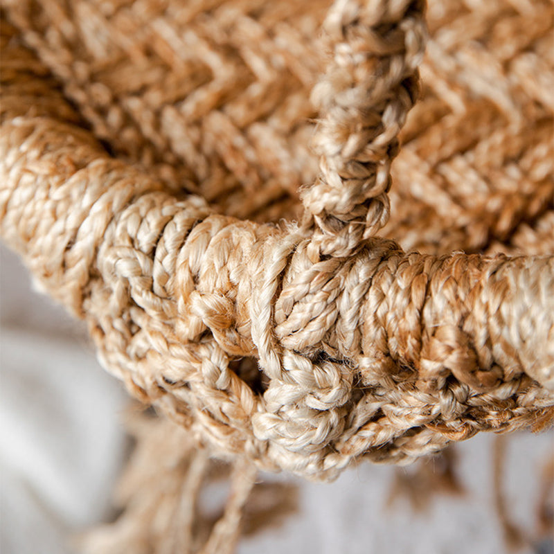 Contemporary Boho Hemp Rope Rattan Weaving Iron Egg-Shaped Backrest Armrest Hanging Chair For Living Room