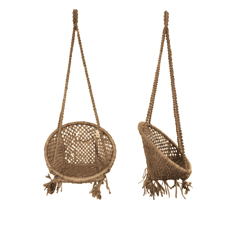 Contemporary Boho Hemp Rope Rattan Weaving Iron Egg-Shaped Backrest Armrest Hanging Chair For Living Room
