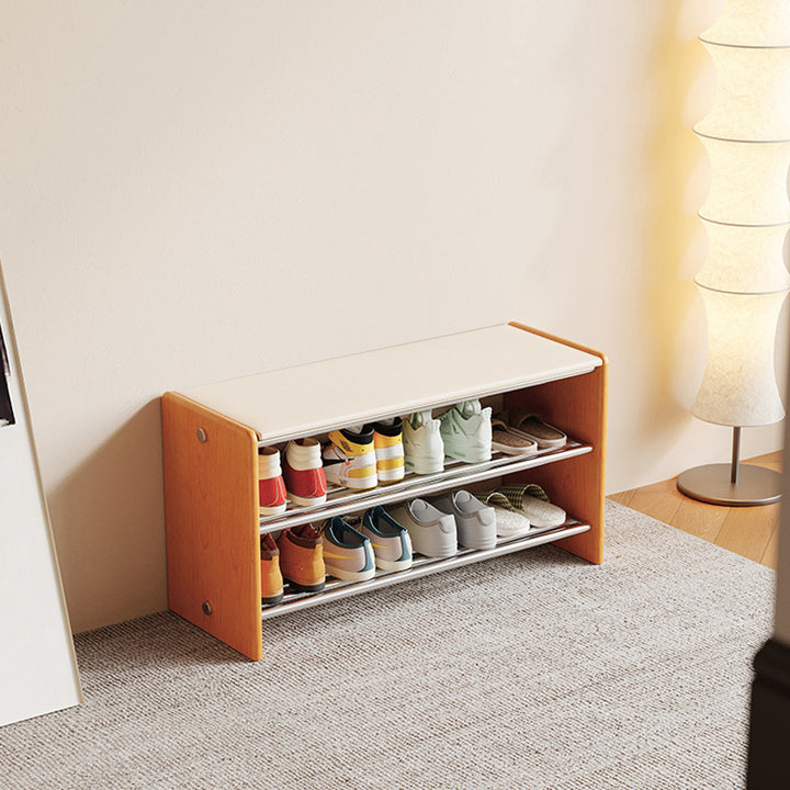 Modern Minimalist Microfiber Faux Leather Edge-Glued Rubberwood Wood Panel Stainless Steel Rectangular Space-Saving Shoe Bench For Entryway