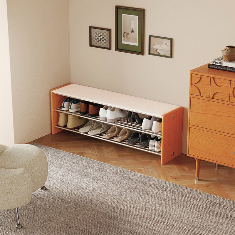 Modern Minimalist Microfiber Faux Leather Edge-Glued Rubberwood Wood Panel Stainless Steel Rectangular Space-Saving Shoe Bench For Entryway