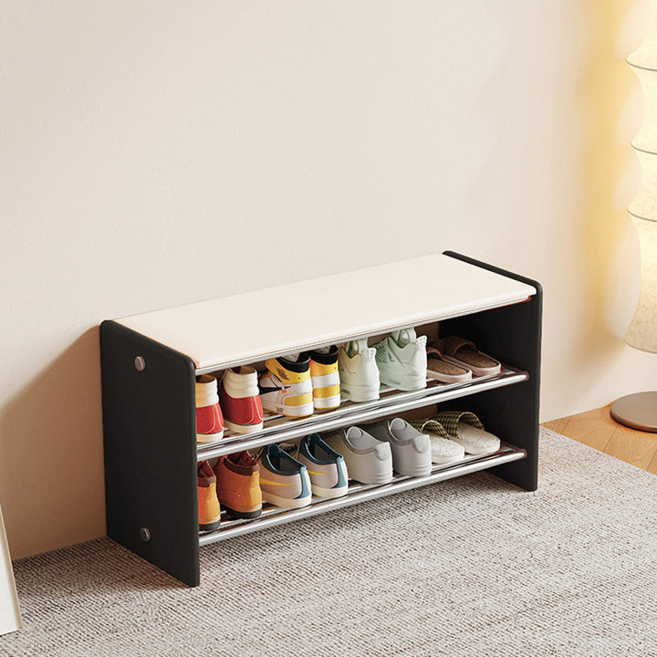 Modern Minimalist Microfiber Faux Leather Edge-Glued Rubberwood Wood Panel Stainless Steel Rectangular Space-Saving Shoe Bench For Entryway