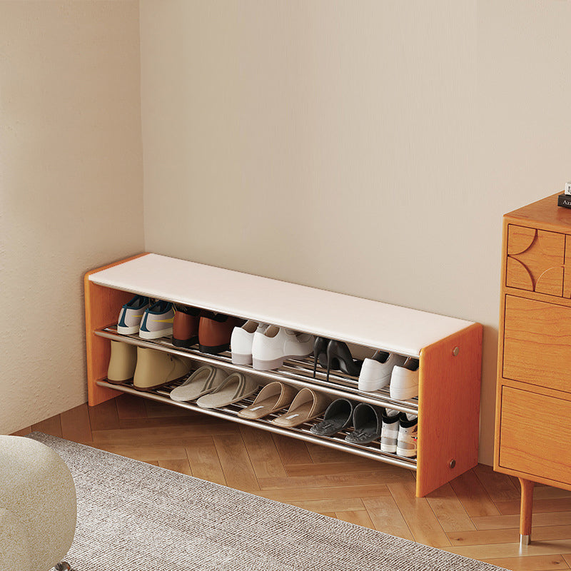 Modern Minimalist Microfiber Faux Leather Edge-Glued Rubberwood Wood Panel Stainless Steel Rectangular Space-Saving Shoe Bench For Entryway