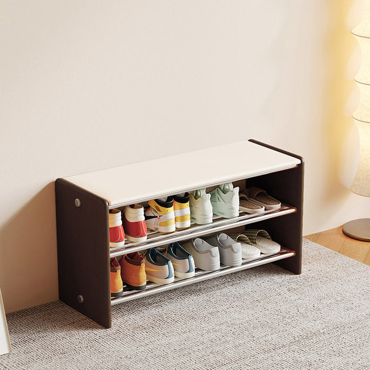 Modern Minimalist Microfiber Faux Leather Edge-Glued Rubberwood Wood Panel Stainless Steel Rectangular Space-Saving Shoe Bench For Entryway