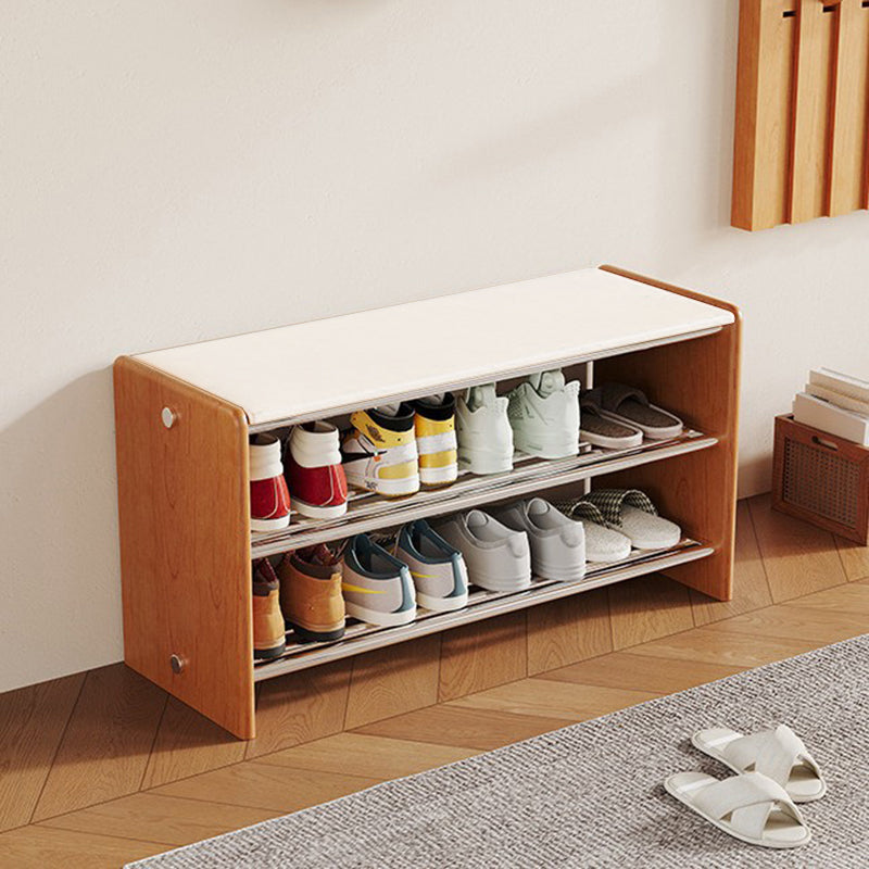 Modern Minimalist Microfiber Faux Leather Edge-Glued Rubberwood Wood Panel Stainless Steel Rectangular Space-Saving Shoe Bench For Entryway