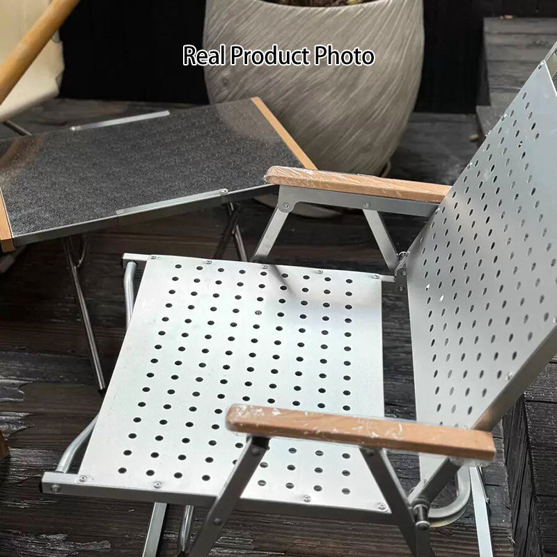 Modern Minimalist Resin Carbon Steel Aluminum Alloy Wood-Plastic Composite Square Foldable Backrest Armrest Camping Chair For Outdoor