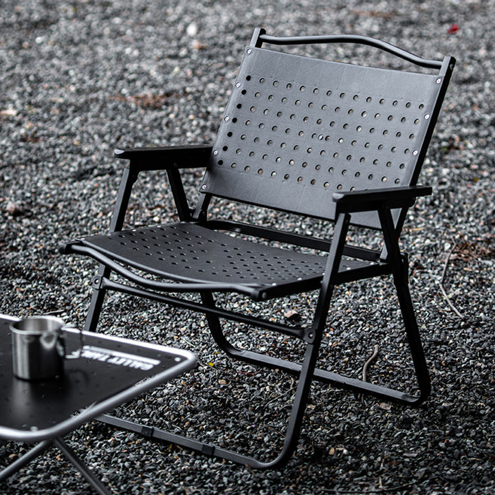 Modern Minimalist Resin Carbon Steel Aluminum Alloy Wood-Plastic Composite Square Foldable Backrest Armrest Camping Chair For Outdoor