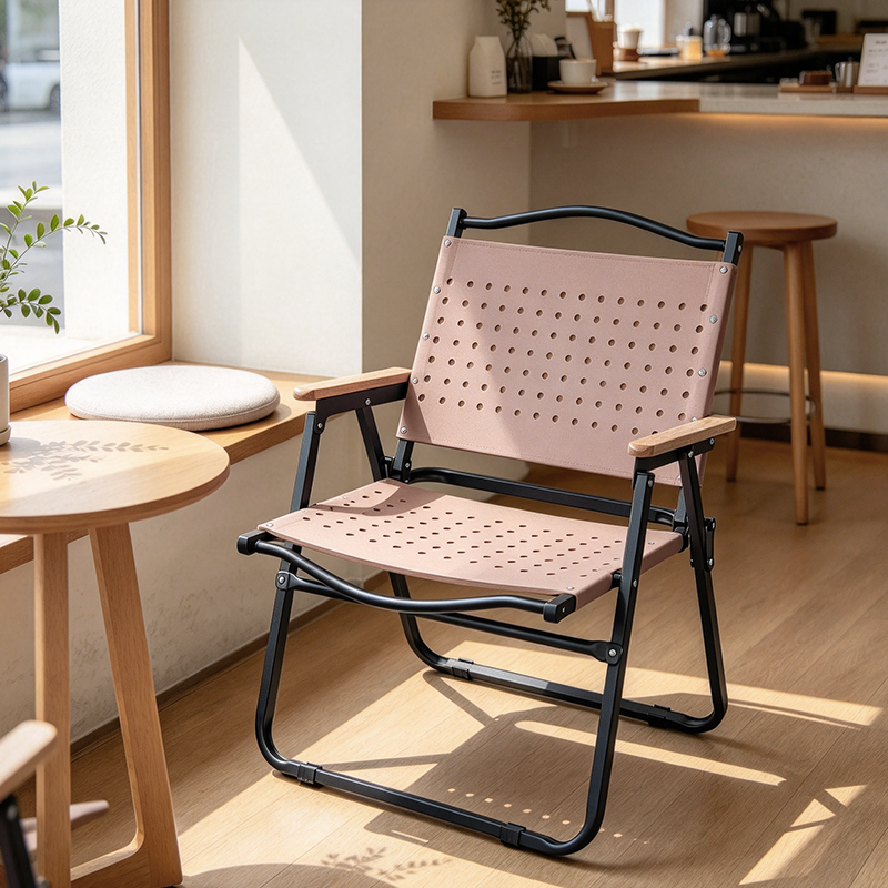 Modern Minimalist Resin Carbon Steel Aluminum Alloy Wood-Plastic Composite Square Foldable Backrest Armrest Camping Chair For Outdoor