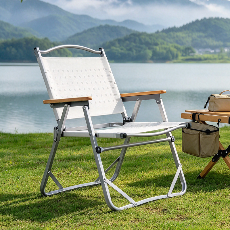 Modern Minimalist Resin Carbon Steel Aluminum Alloy Wood-Plastic Composite Square Foldable Backrest Armrest Camping Chair For Outdoor