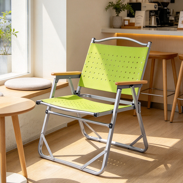 Modern Minimalist Resin Carbon Steel Aluminum Alloy Wood-Plastic Composite Square Foldable Backrest Armrest Camping Chair For Outdoor
