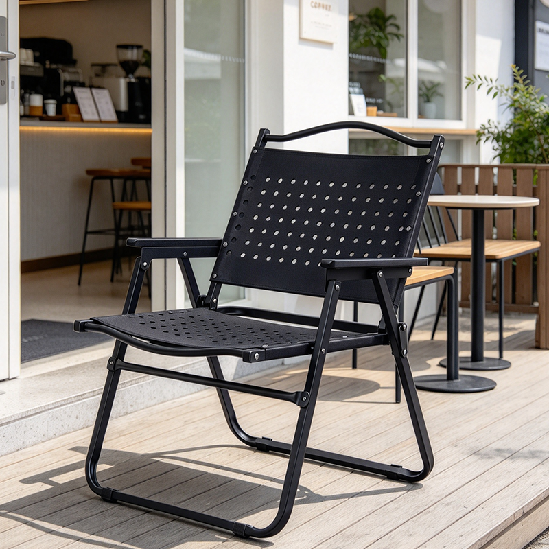 Modern Minimalist Resin Carbon Steel Aluminum Alloy Wood-Plastic Composite Square Foldable Backrest Armrest Camping Chair For Outdoor