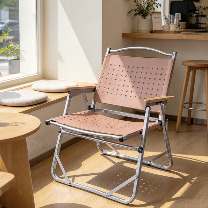 Modern Minimalist Resin Carbon Steel Aluminum Alloy Wood-Plastic Composite Square Foldable Backrest Armrest Camping Chair For Outdoor