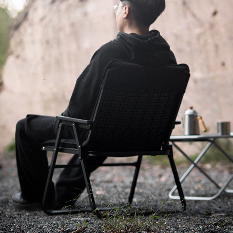 Modern Minimalist Resin Carbon Steel Aluminum Alloy Wood-Plastic Composite Square Foldable Backrest Armrest Camping Chair For Outdoor