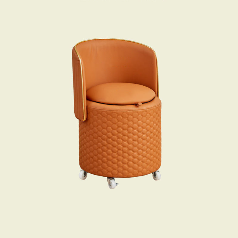 Modern Luxury Nappa-Style Faux Leather Plywood Foam Sponge Round Upholstered Swivel Backrest Armless Vanity Stool For Bedroom