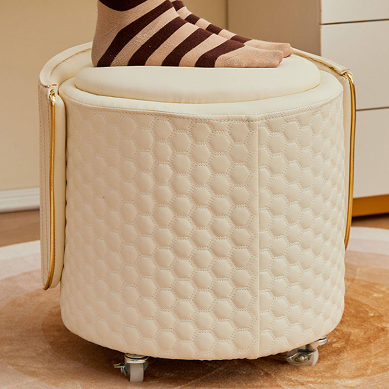 Modern Luxury Nappa-Style Faux Leather Plywood Foam Sponge Round Upholstered Swivel Backrest Armless Vanity Stool For Bedroom