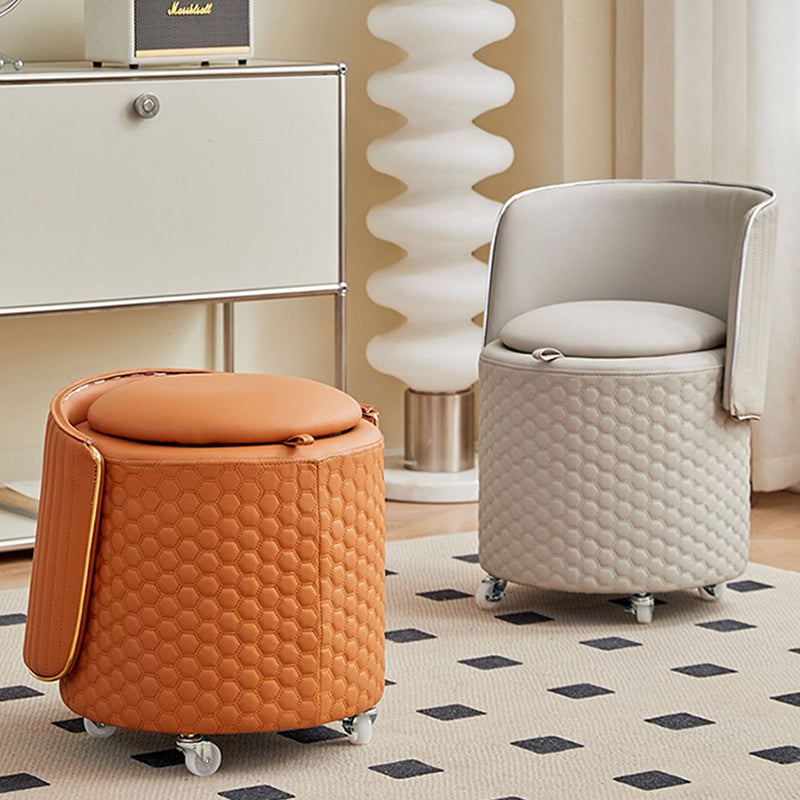 Modern Luxury Nappa-Style Faux Leather Plywood Foam Sponge Round Upholstered Swivel Backrest Armless Vanity Stool For Bedroom