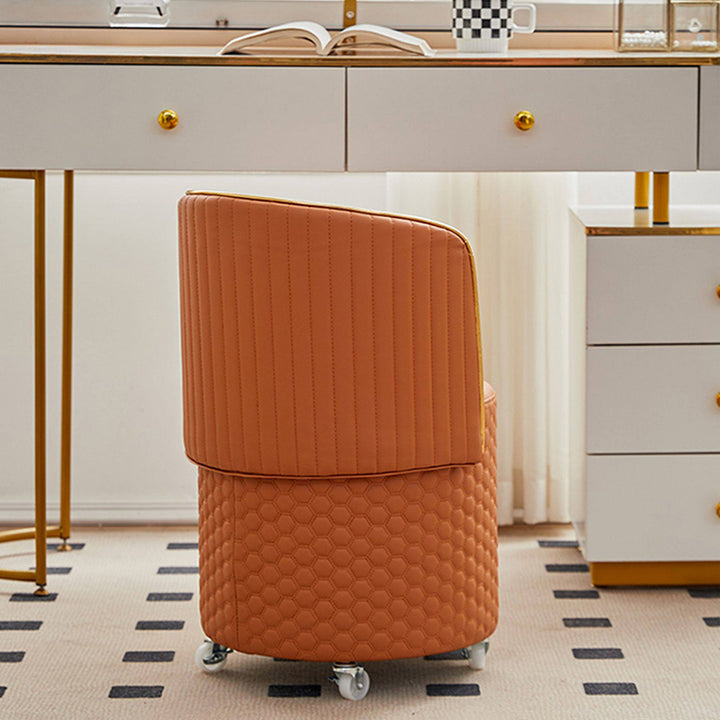 Modern Luxury Nappa-Style Faux Leather Plywood Foam Sponge Round Upholstered Swivel Backrest Armless Vanity Stool For Bedroom