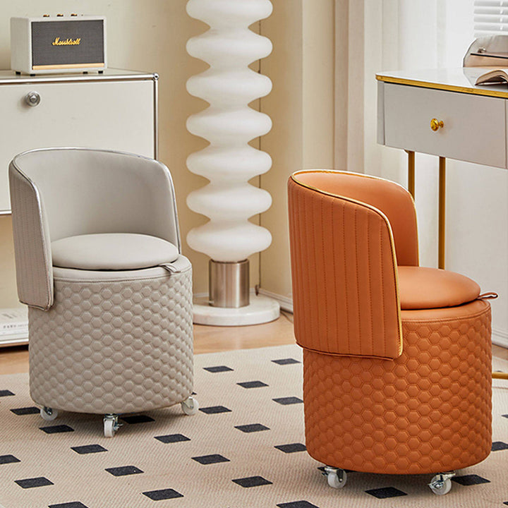 Modern Luxury Nappa-Style Faux Leather Plywood Foam Sponge Round Upholstered Swivel Backrest Armless Vanity Stool For Bedroom