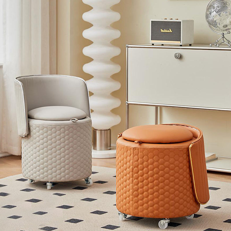 Modern Luxury Nappa-Style Faux Leather Plywood Foam Sponge Round Upholstered Swivel Backrest Armless Vanity Stool For Bedroom