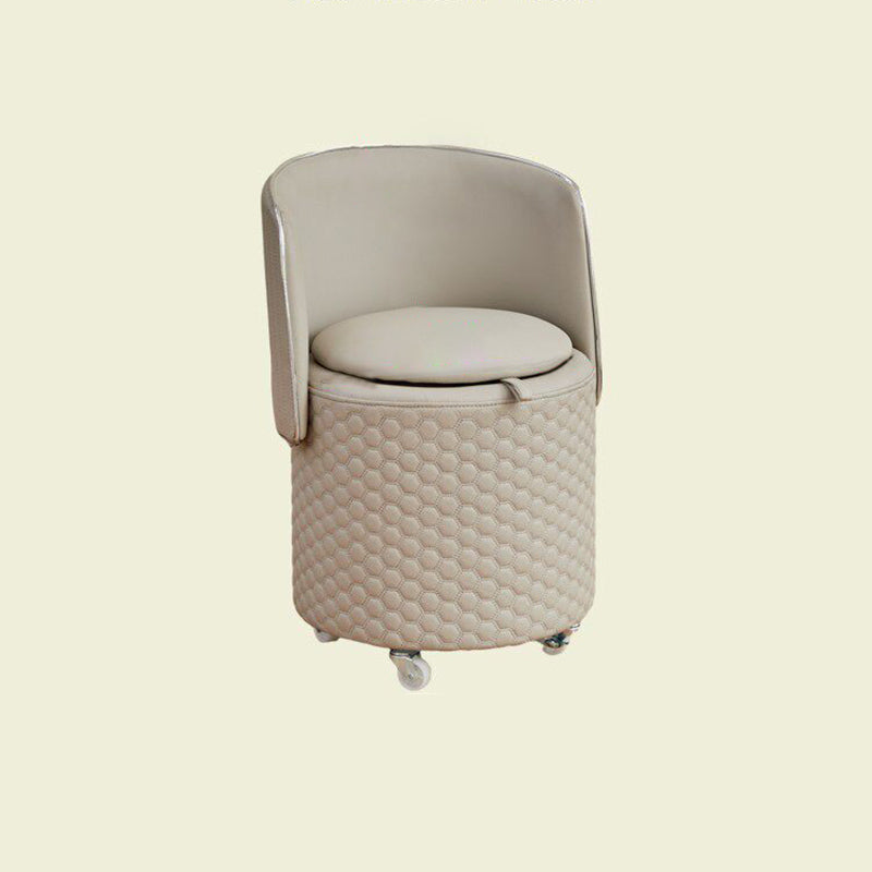 Modern Luxury Nappa-Style Faux Leather Plywood Foam Sponge Round Upholstered Swivel Backrest Armless Vanity Stool For Bedroom