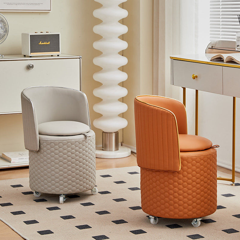 Modern Luxury Nappa-Style Faux Leather Plywood Foam Sponge Round Upholstered Swivel Backrest Armless Vanity Stool For Bedroom