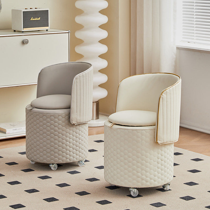 Modern Luxury Nappa-Style Faux Leather Plywood Foam Sponge Round Upholstered Swivel Backrest Armless Vanity Stool For Bedroom