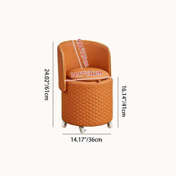 Modern Luxury Nappa-Style Faux Leather Plywood Foam Sponge Round Upholstered Swivel Backrest Armless Vanity Stool For Bedroom