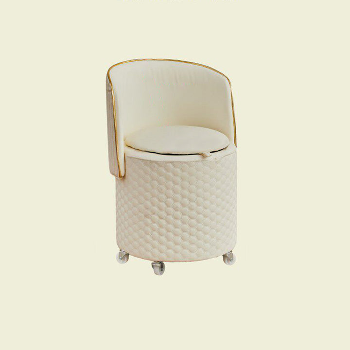 Modern Luxury Nappa-Style Faux Leather Plywood Foam Sponge Round Upholstered Swivel Backrest Armless Vanity Stool For Bedroom