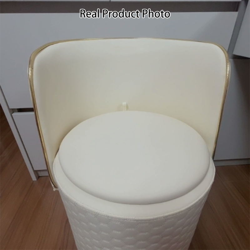 Modern Luxury Nappa-Style Faux Leather Plywood Foam Sponge Round Upholstered Swivel Backrest Armless Vanity Stool For Bedroom