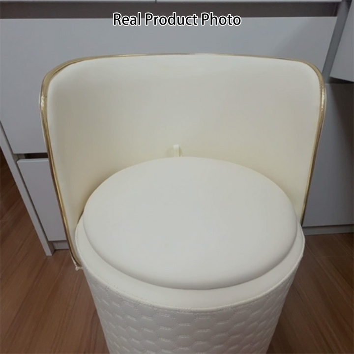 Modern Luxury Nappa-Style Faux Leather Plywood Foam Sponge Round Upholstered Swivel Backrest Armless Vanity Stool For Bedroom
