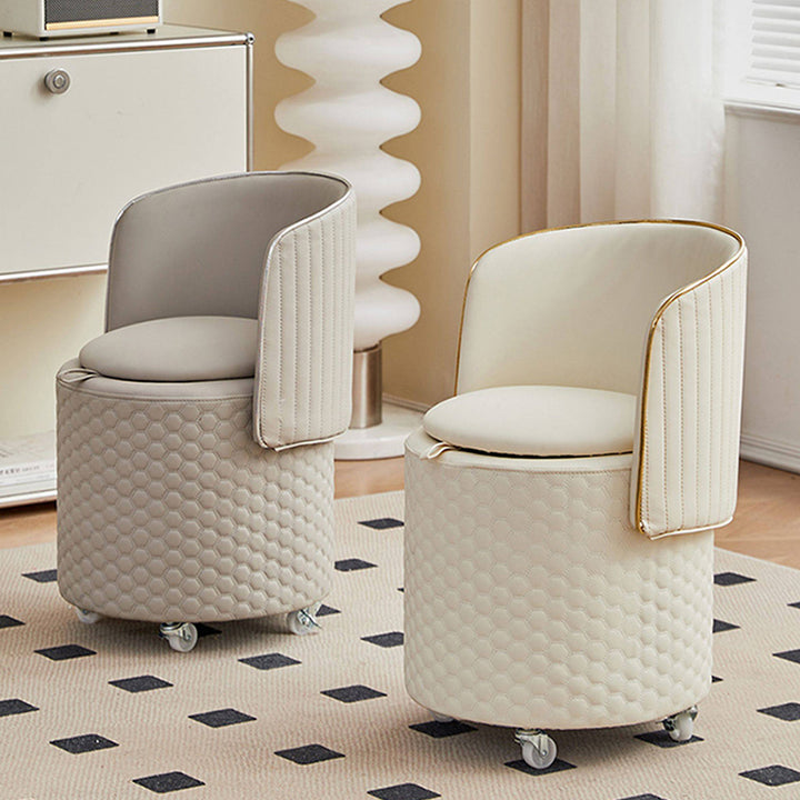 Modern Luxury Nappa-Style Faux Leather Plywood Foam Sponge Round Upholstered Swivel Backrest Armless Vanity Stool For Bedroom