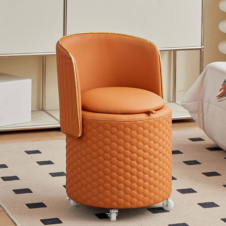Modern Luxury Nappa-Style Faux Leather Plywood Foam Sponge Round Upholstered Swivel Backrest Armless Vanity Stool For Bedroom